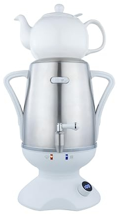 ETHNIQ - Electric Samovar | 3.2L Stainless Steel Turkish Tea Maker | Adjustable Temperature Controller | Boil Dry & Auto Shot-off | White