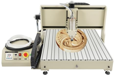 Helrgelrn USB CNC 6090 Router Machine Kit w/MACH Control, 2.2KW 4 Axis VFD Water-Cooling Spindle Motor+3D Milling Engraving Machine, Pro Engraver Milling 3D Cutting Machine w/Control Box, Handwheel