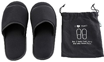 Comfysail Faltbare tragbare Hausschuhe, waschbar, offene Zehen, Frottee-Hausschuhe mit Aufbewahrungstasche, für Spa, Reisen, Hotel/Zuhause, Gäste, 34–43, Schwarz, 34-43