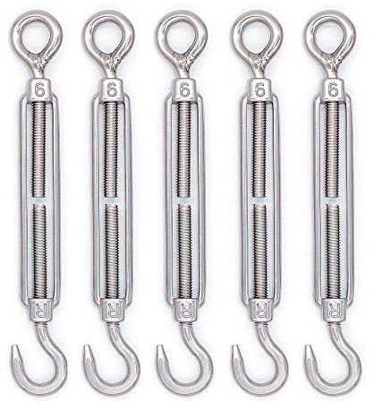 Eidoct 5 Pcs Stainless Steel 304 Turnbuckle Wire Rope Cable Tension (M6 Hook & Eye)