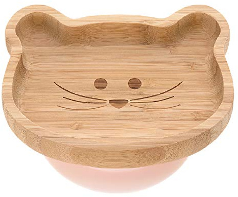 LÄSSIG Kinder Holzteller Snackteller Kinderteller, aus Bambus Saugnapf aus Silikon rutschfest/Platter Little Chums Mouse, rosa