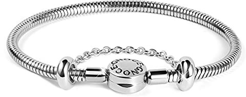Gnoce Edelstahl Charms ArmbandVerblasst nicht Einzigartiger Metall Schlangenkette Bettelarmband für Damen Herren 16cm