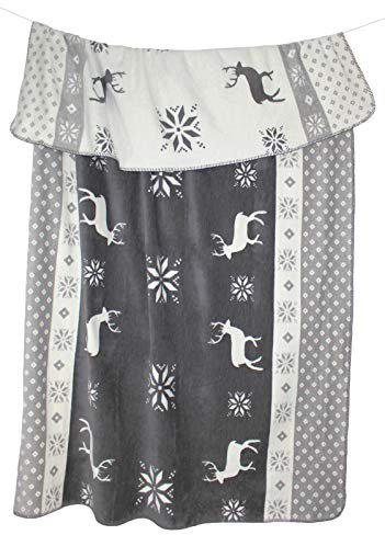 Moon Luxus Kuscheldecke grau weiß Wolldecke 150x200 Winter Hirsch