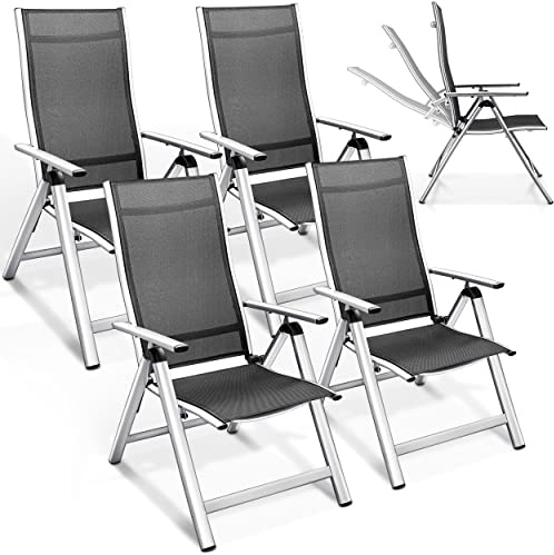 tillvex® Gartenstuhl Hochlehner 4er Set klappbar mit Armlehnen Wetterfest | Klappstuhl 7-fach Verstellbar | Campingstuhl Klappbar & Atmungsaktiv | Gartenstühle Balkon Terrasse Aluminium