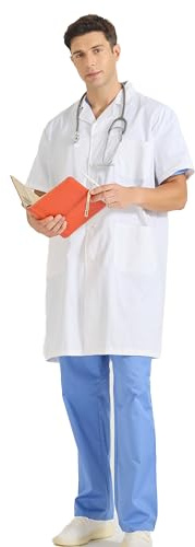MISEMIYA - Camice Bianco Unisex Collo Risvolto Maniche Corte Uniforme Clinica Ospedale Pulizia Veterinario IGIENE OSPITALITÀ - Ref: 8162 - Medium, Manica Corta