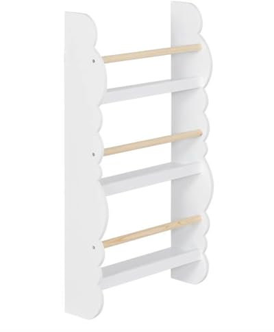 WOLTU Kinder Bücherregal Wand, Bücher-Organizer mit 3 Ablagen, Kinderregal für Buchaufbewahrung, Wandregal Kinderzimmer aus Kiefernholz E1 MDF, für Spielzimmer, Weiß