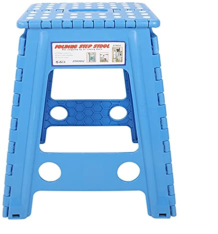 CHICIRIS Escabeau Pliable Tabouret Pliant en Plastique Portable Living Plastic Dots Tabouret Pliant Anti-dérapant Chaise Adulte Pliable(Point Blanc Bleu Saphir)
