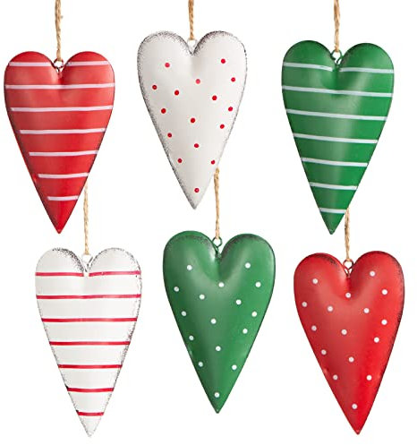 Logbuch-Verlag 6 Ostern Valentinstag Herzen mit Schnur Anhänger 11 cm aus Metall Geschenkanhänger Deko rot grün weiß