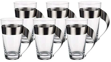 Villeroy und Boch NewWave - Bicchiere da latte macchiato, 500 ml, 6 pezzi, 15 cm, design alla moda, in cristallo, in acciaio inox, lavabile in lavastoviglie