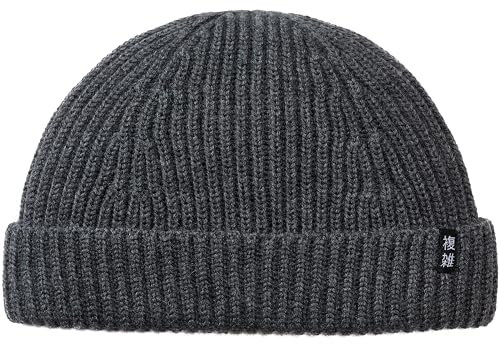 Enter the Complex® Kurze Fisherman Beanie, Docker Mütze, Herren und Damen, Trawler Beanie, 100% Merino Wolle, Rollmütze, Anthrazit