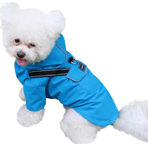 JoyDaog Premium-Regenmantel Mit Kapuze für Mittelgroße Hunde, Outdoor-Sport, Wasserdichte Regenjacke, Welpen-Regenmantel Mit Taschen, Blau, Größe M