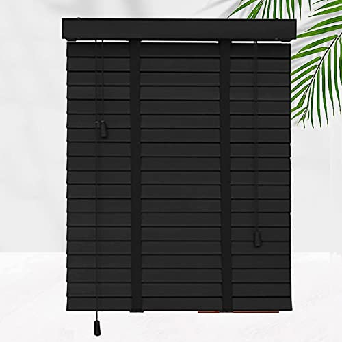 Jolan Schwarze Holzjalousien Für Fenster,Sonnenschutz/Wärmedämmungs Horizontal Jalousie,Sichtschutzvorhänge,50mm Lamellen Massivholz Jalousette Rollos,Jalousetten,Mit Bändern,W×H-50x100cm/20x39in