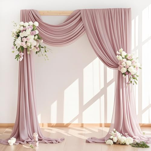 LINXTAR - Tela drapeada para arco de boda (1 panel de 76,2 cm x 5,5 m), color rosa polvoriento, gasa transparente, para cabina de fotos, fiesta prematrimonial, fiesta de prenatal, iglesia, recién
