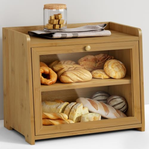 Goozii Scatola per pane in bambù per piano di lavoro della cucina, organizer e conservazione per pane, caffè, spezie, snack, contenitore vintage in legno per armadio, camera da letto, bagno