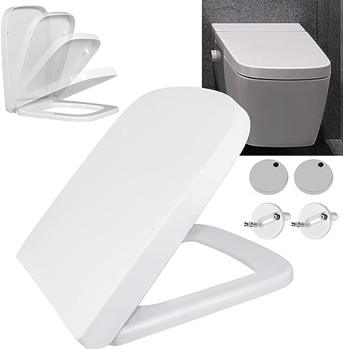 Square Toilet Seat, Soft Close Toilet Seats with Quick Release, Simple Top Fixing with 360° Adjustable Hinges Standard Slow Closing Toilet Seat, Heavy Duty Anti-Bacterial White Loo Seat Toilet Lid