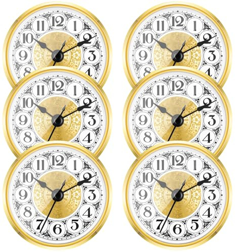 Misdary 6 Pack 3-1/8 Inch (80mm) Quartz Clock Insert with Arabic Numeral Quartz Movement Clock with Gold Trim