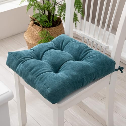 Konsilsa Bequemes Sitzkissen, quadratisches Stuhlkissen aus Cord, wendbar, einfarbig, Stuhlkissen mit Bändern für Küche, Terrasse, Esszimmer (Color : Blau, Größe : 48x48cm(19x19in))