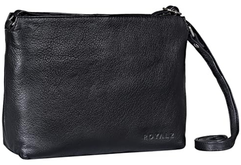 ROYALZ Wyoming Klassische Handtasche Damen klein Leder Abendtasche im Vintage Look elegant Ledertasche Echtleder Umhängetasche Schultertasche;Farbe:Schwarz