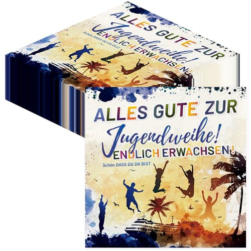 40 Stück Jugendweihe Servietten Jugendweihe Deko Tischdeko - 3-lagig Servietten Alles Gute zur Jugendweihe Endlich Erwachsen Tisch-Dekoration 33x33cm Papierservietten Schön Dass Du Da Bist