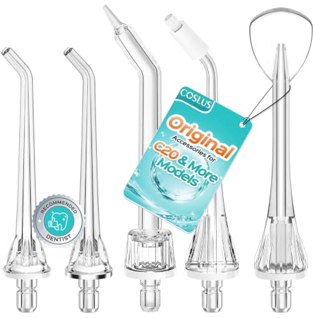 COSLUS utbyteshuvuden för vattenflosser för tandtråd, 5 stycken | Kompatibel med C20, C51, C50, E40 tandtråd för tandsköljning, oral irrigator påfyllningshuvuden för strålspetsar