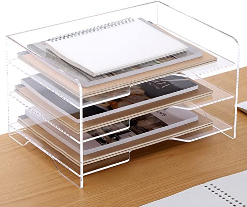 SANRUI Acryl-Papier-Organizer, Briefablage für den Schreibtisch, 3 Ebenen, vergrößerter Aktenordner, transparenter Aktenhalter, Schreibtischregal, Dokumentenaufbewahrung für Schule, Büro, Zuhause