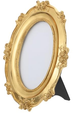 AOKWAWALIY Ovaler Bilderrahmen aus Kunstharz, goldfarbener Rahmen, getrocknete Blumenrahmen, Wandbehang, Dekoration, Desktop-Ornament, Posterrahmen, Posterständer, Fotoprobe, Barock-Bilderrahmen,