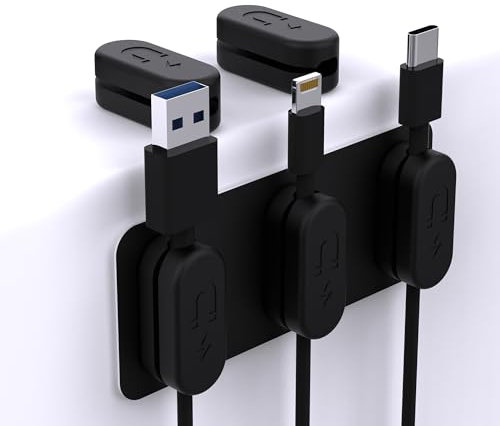 ChargeWorx Pack of 5 Magnetic Cable Clips, Cord Organizer for Office Desk, Nightstand, Car, or Wall, Adhesive Wire Holder for USB-C, Micro-USB, and Lightning Cables, Magnet Clips for Cable Management