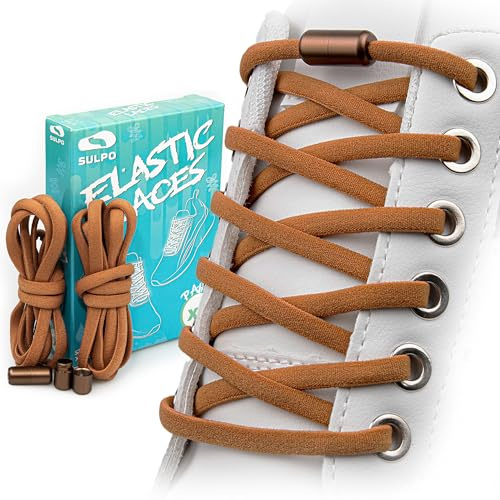 SULPO Cordones sin atar - Cordones redondos de liberación rápida - Cordones elásticos para adultos y niños - Cordones para zapatos, Marrón 2 pares, talla única