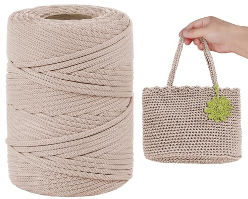 LEREATI Makramee Garn 3mm Beige 90m Polyester Garn Wohnung Häkelgarn Polyestergarn Geflochten Polypropylen-Kordel für Tasche, Hut, Platzteller, Umhängetasche, Handtasche, Handwerk