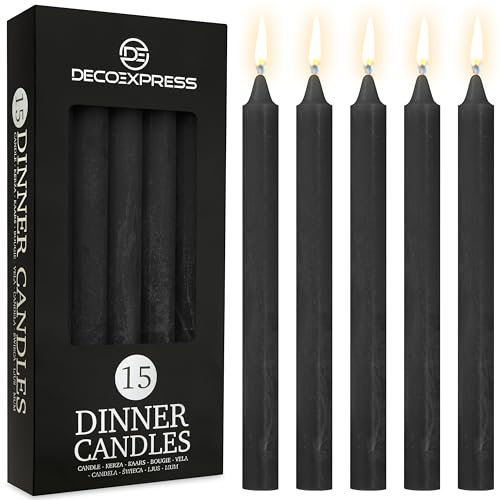 DECO EXPRESS Candele Coniche Set da 15 Candele Rustiche Fatte a Mano Candela Natalizia Durata di Combustione di 9 Ore Senza Profumo (Nero - Confezione da 15)