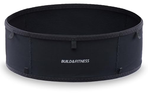 Build & Fitness LiteBelt Laufgürtel – 4 schnell zugängliche Taschen von oben – super leicht, schlank, Flip-Hüfttasche, Lauf-Handyhalter – passend für alle Größen Handys, Schlüssel, Karten, Earpods, XL