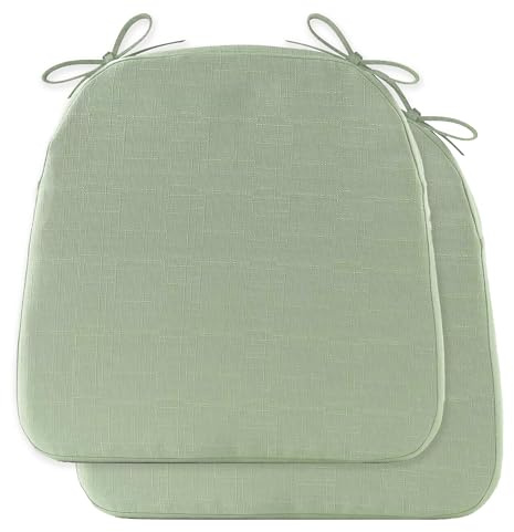 Battilo Chair Cushions for Dining Chairs with Ties, Indoor/Outdoor Kitchen Chair Pad with Non-Slip Backing, Dining Seat Cushion with Machine Washable Removable Cover, 16x16x2, Set of 2, Sage Green
