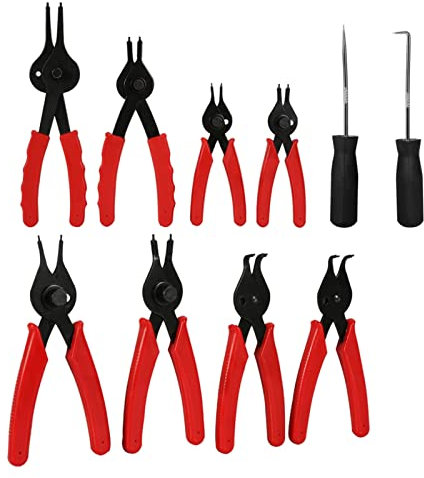 XTevu 11pcs Universal Mechanics Circlips Auto Tool Internal External Pliers Set Snap Ring Pliers Kit Heavy Duty Long Reach for Car Trunk Motorcycle