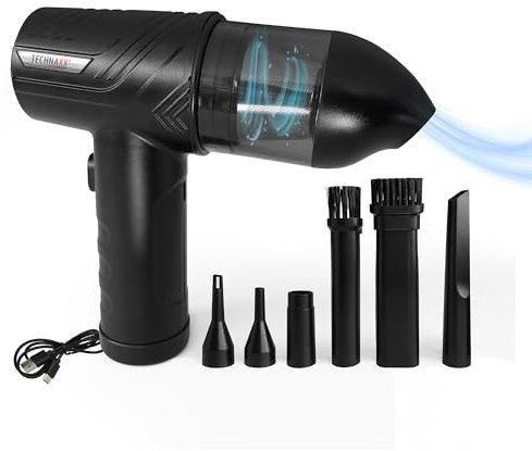 Technaxx Handheld Cordless Vacuum Cleaner with Compressed Air Duster, 68W Rechargeable Electric Dust Buster TX-294 - 3-Step Power Adjustment, LED Light and 5 Attachments for Car, Computer,etc.