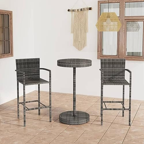 Xichuzi 3-TLG. Gartenbar-Set, Gartenmöbel Sitzgruppe, Tisch Mit Stühlen Set, Outdoor Möbel, Sitzgruppe Garten, Balkonmöbel Set, Poly Rattan Grau