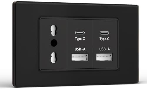 BSEED Steckdose mit Doppio USB-A und USB-C, Wandsteckdose USB Wand 118 mm, Steckdose a Parete für Büro Hotel und Zuhause, Schwarz