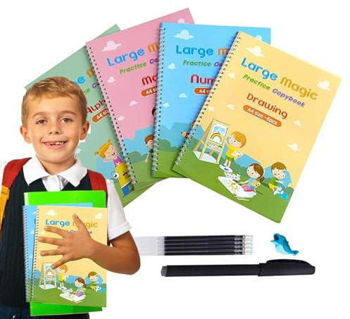 Copybook de práctica de escritura a mano, Copias de tinta para niños,Libro de trabajo de tinta ranurada para niños | Números de letras Libros de rastreo, ayuda en inglés para el hogar, jardín de infan
