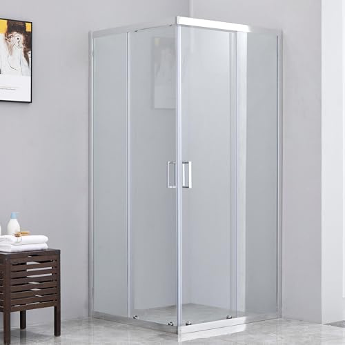 Megistore | Box doccia in cristallo temperato 6mm h190 cm trasparente con maniglie e profili cromati porte scorrevoli apertura angolare doppie rotelle (70x70cm)