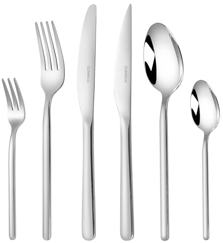 Deleca Besteckset 6 Personen Amor, 36-teilig, Edelstahl 18/0 Silber, spülmaschinenfest und rostfrei, Essbesteck und Tafelbesteck mit Messer Gabel Löffel Steakmesser Kuchengabeln, für Alltag und Gäste
