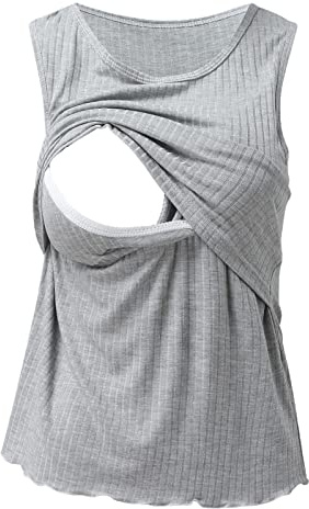 Stillshirt Damen Umstandsmode Oberteil Sommer Ärmellos Stilloberteile Damen Tank Tops Lässige Rundhals Stillbluse Umstandstop Schwangere Tunika zum Stillen Nursing Schwangerschaft Still-BH T-Shirt