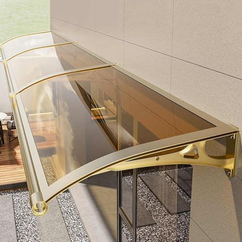 Aluminum & Polycarbonate Entryway Canopy with Large Washbasin Double Drainage Gold Finish 60x100cm/24x39in - Durable Outdoor Door Awning for Home