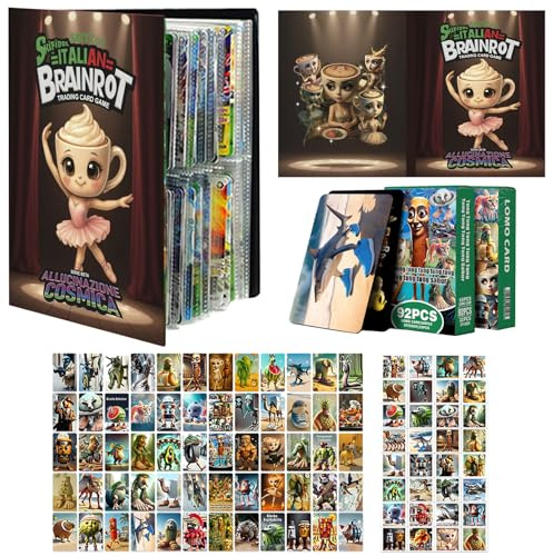 WENAUANG Italian Brainrot Carte Set, con un Libro di Carte Coffee Princess, 60 Carte da Collezione e 32 Adesivi, Regalo per Bambini, Ragazzi, Feste e Party
