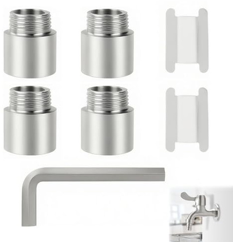 4 Piezas Prolongación de Grifo 1/2 Pulgada, Extensión de Grifo, extensión de cabezal de ducha, accesorio de extensión de grifo (Acero inoxidable, 1/2 pulgadas x 20 mm(4PCS) + Llave hexagonal)