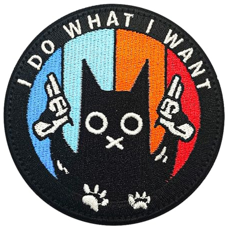 Colisal I DO WHAT I WAHTSchwarz Katze mit Pistole Patches Klett 1 Stück | Lustiger Katze Klett Patch Militär Stickerei Taktisch Aufnäher für Kleidung Rucksack Jacken Hundegeschirr