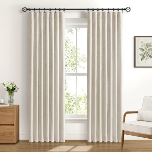 DEFYNEE 100% Verdunkelungsvorhang 2er Set H225xB140cm Creme | Leinenoptik, Thermo, 4 Aufhängearten, Für Stangen & Schienen, Lärmschutz, Schlaf- & Wohnzimmer, Inkl. 20 Clips