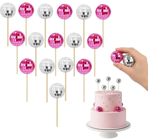 16 Mini Disco Balls, 2.3cm Disco Ball Cake Decorations, Disco Ball Cake Topper, Shiny Disco Balls for Cake, Pink Cake Decoration, Disco Cake Decoration, Party Decorations