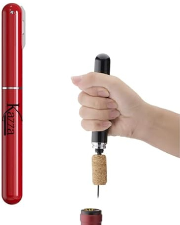 KAZZA Tire-Bouchon Pompe à Air 2-en-1, Ouvre Bouteille à Pression d'air avec Coupe Capsule, Portable et Sans Effort, Idéal pour la Maison, Restaurant, Fête ou Cadeaux pour les Amateurs de Vin (ROUGE)