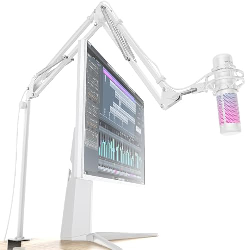 M05 Boom Arm, 360° Rotatable Microphone Stand with Desk Mount (White (Overhead))