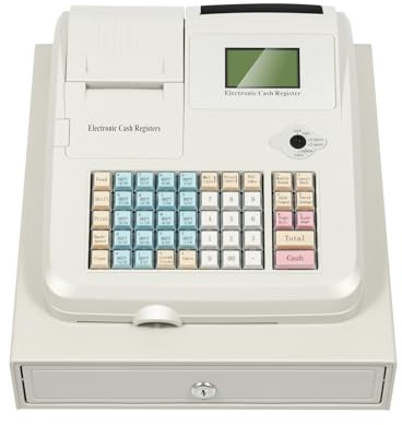 Cash Register with Drawer, 48 Keys Cash Registers Cash Register POS Cash Machine Flat Keyboard Box 8-Digital LED for Catering Supermarkets Clothing Stores Hamburger Stores