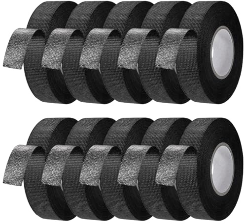 GBKDQQ 10 rollos de cinta adhesiva de alta calidad para arnés de cables de alta calidad, color negro, cinta aislante negra, para gestión de cables de coche y línea doméstica, 19 mm x 15 m